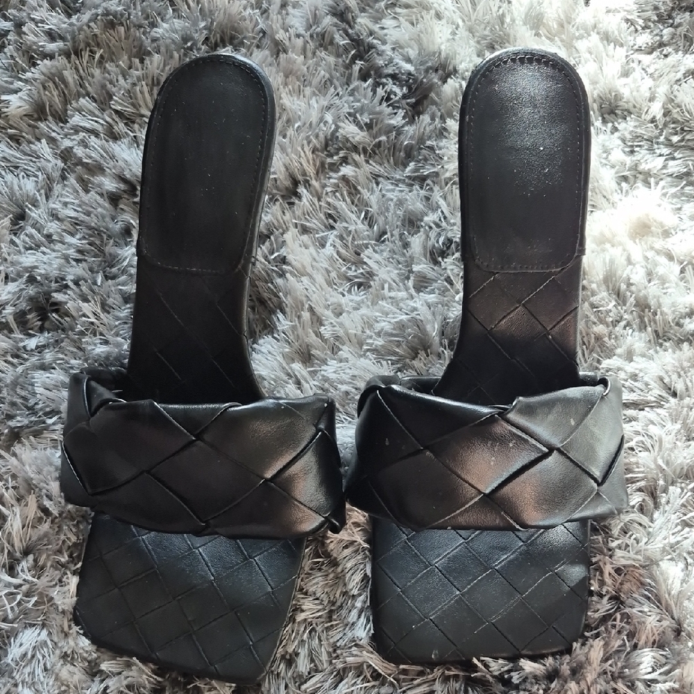 Amazon Black Braided Square-Toe Slide Mules for Women
